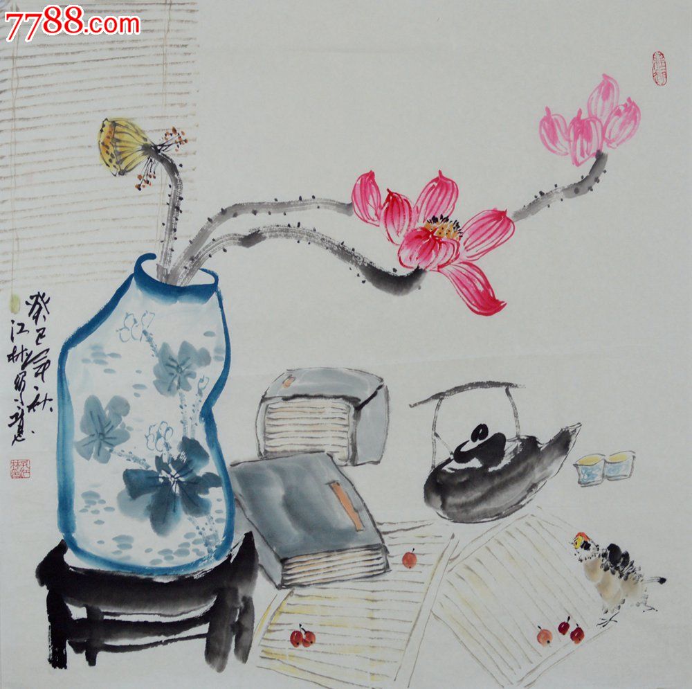 四尺斗方精品写意花鸟画作品《品茗图》hn0989