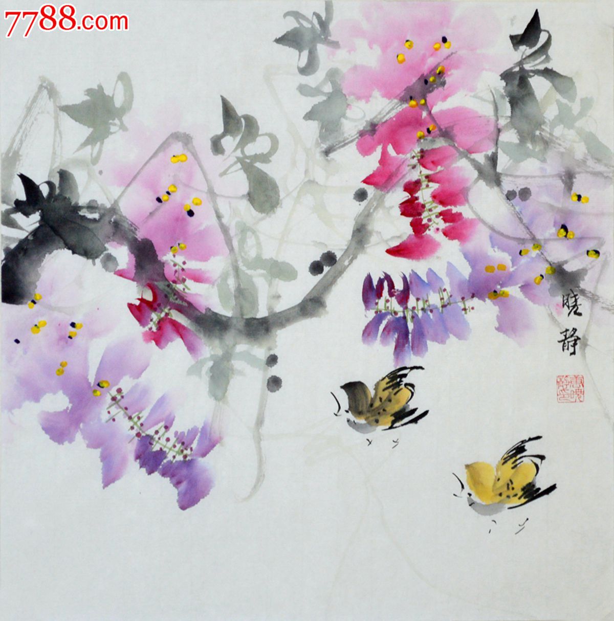 小品花鸟画紫藤,花鸟国画原作,花卉画原画,水墨/写意画法,21世纪10