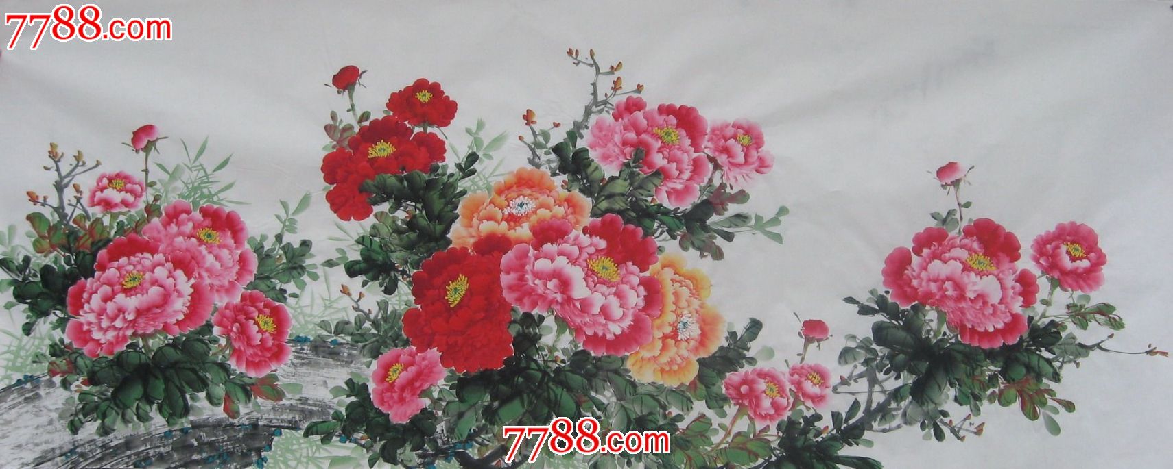 纯手绘牡丹国画牡丹小八尺牡丹花开富贵客厅装饰画_价格208元_第1张