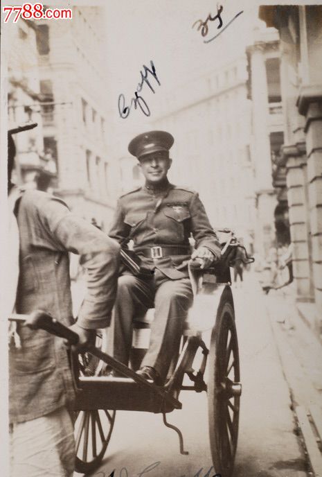 民国1927年香港街道黄包车夫、美国士兵原版