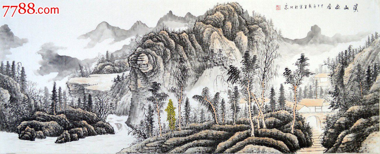 小六尺国画山水画作品《溪山幽居》ss0411