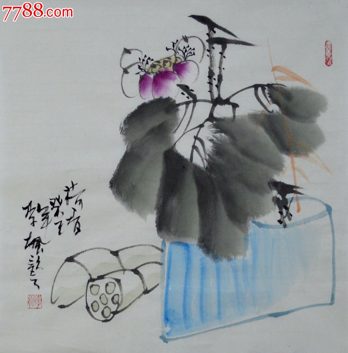 三尺斗方水墨写意花鸟画《荷香》hn1657