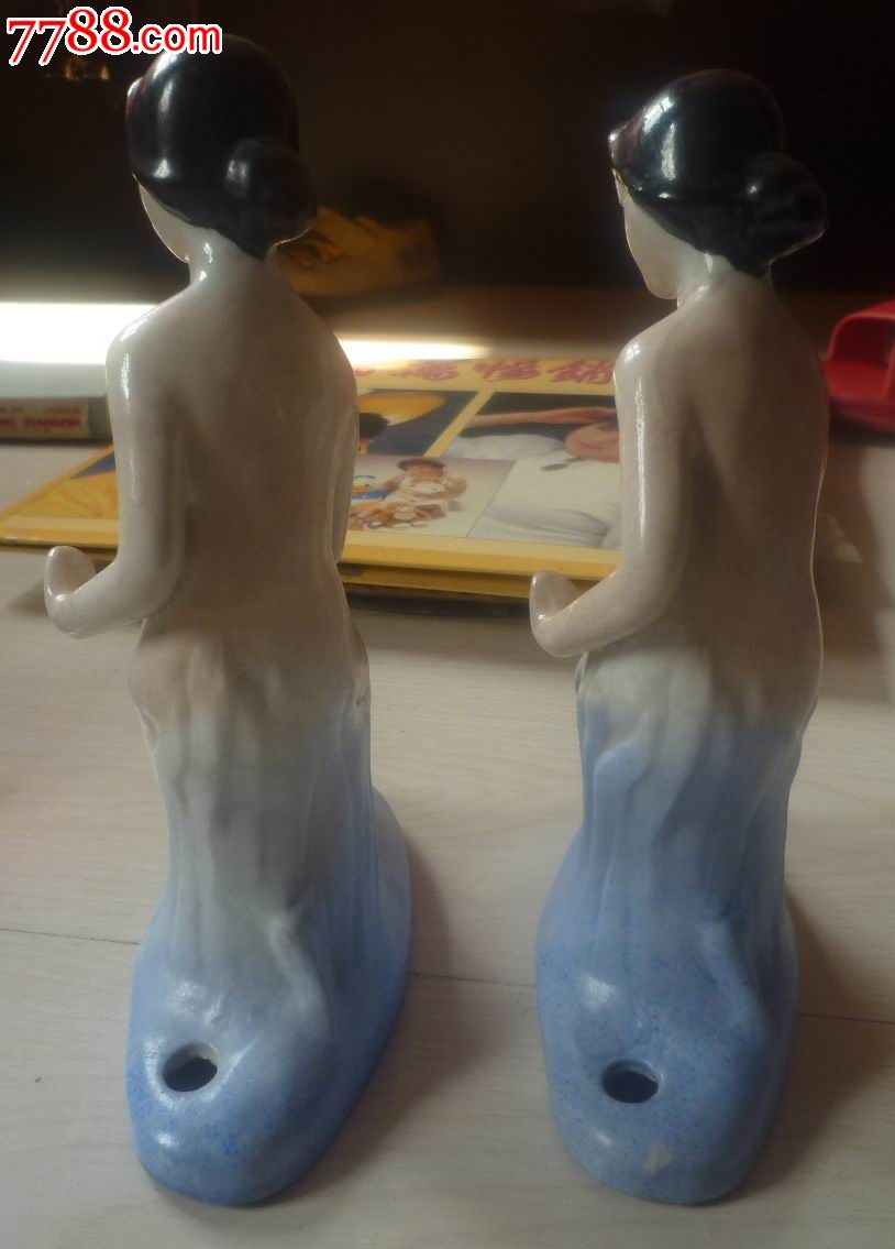怀旧经典收藏瓷器七十年代素白裸体美女造型人物塑像一对