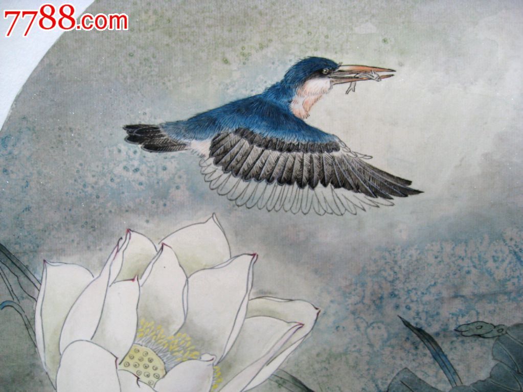 刘凯工笔画9【荷花翠鸟】团扇画芯尺寸:32*32