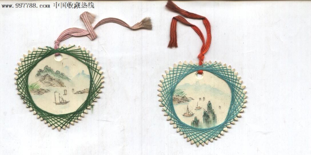 一对品好的民国线装书签(精美),江山图,书签/藏书票,书签/书花,风景