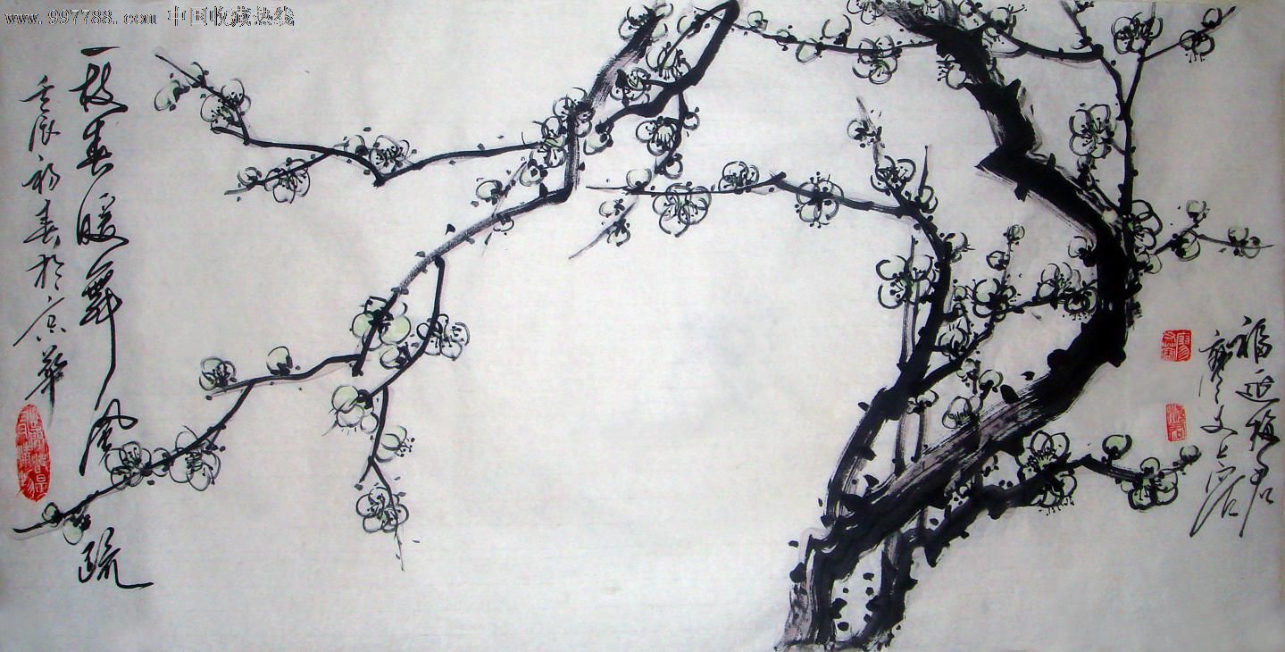 66国画绿梅《一枝春暖舞风疏》100cm*50cm