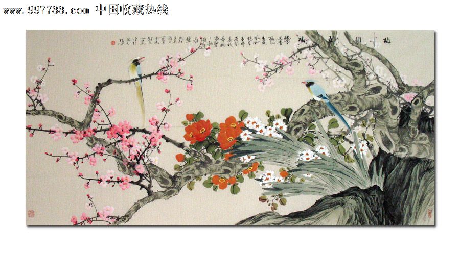 白羽花鸟画,梅开五福,六尺,精美礼品装饰画,推荐收藏,50042