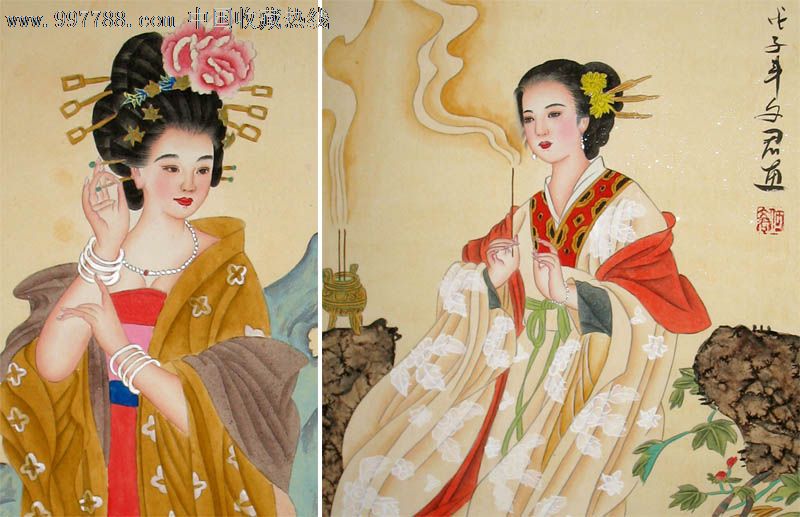 【立轴类】陆文君人物画,四大美女,精美礼品装饰画,推荐收藏,z2232