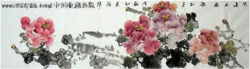 广西美协罗崇义·六尺对开牡丹作品,花鸟国画原作,花卉画原画,水墨