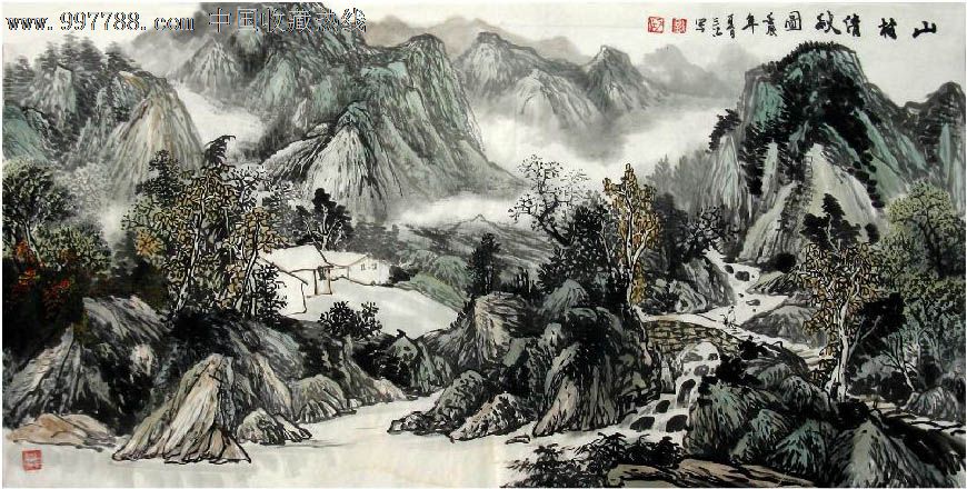 刘三江·四尺山水作品,山水国画原作,浅绛山水原画,21世纪10年代,四尺