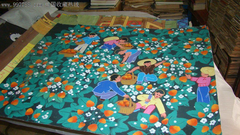 户县农民画:潘晓玲作品:摘草莓,水粉/水彩原画,水粉原画,人物,八十
