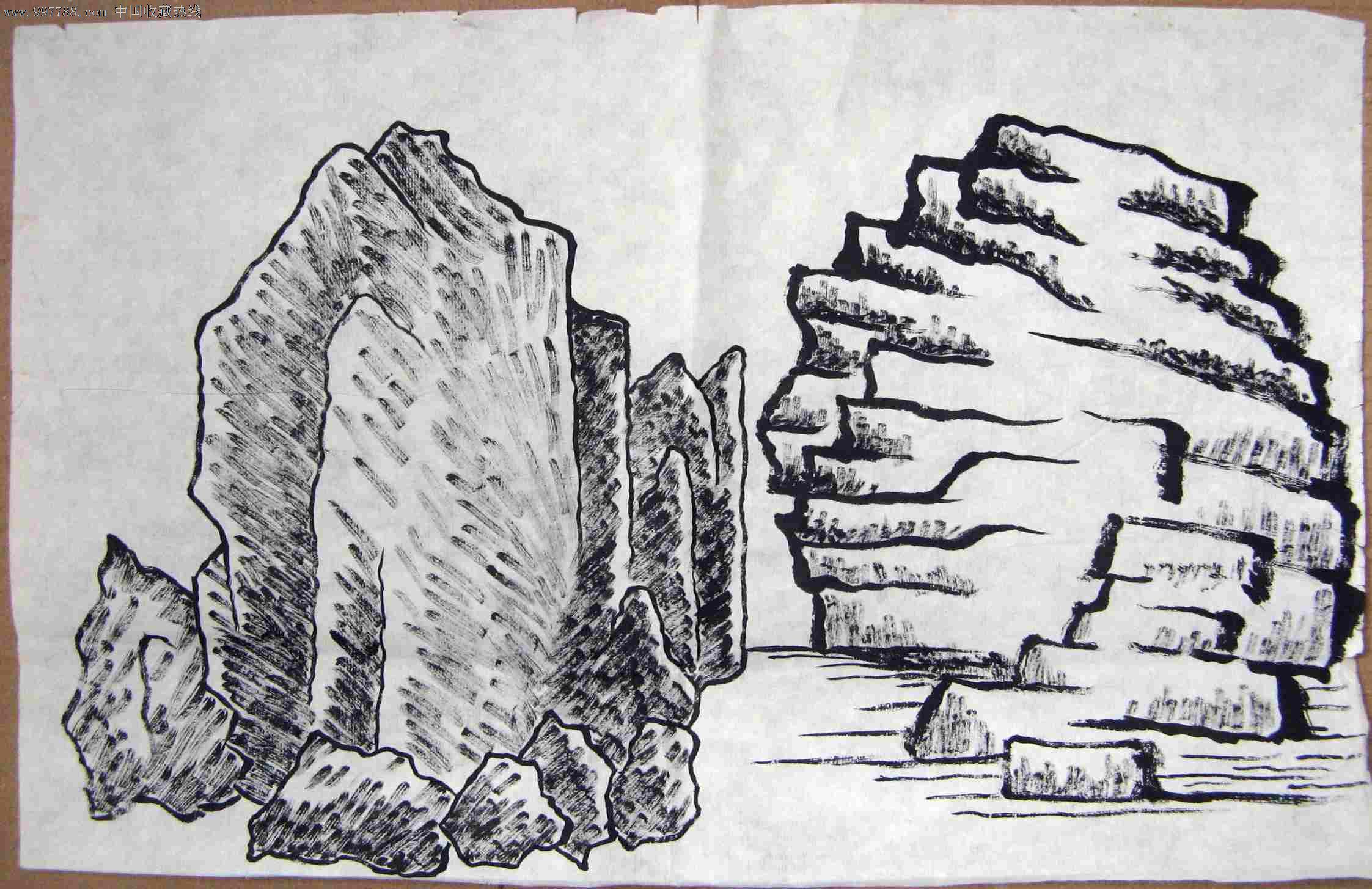 尺半横幅无款山水画稿