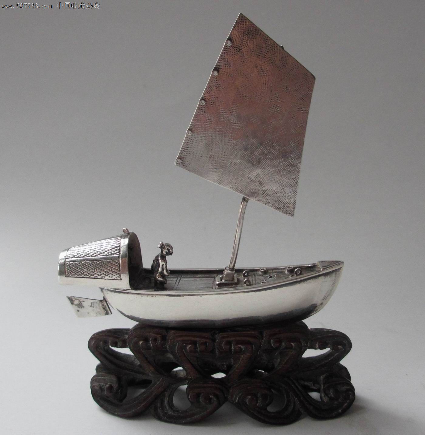 老银小帆船摆件