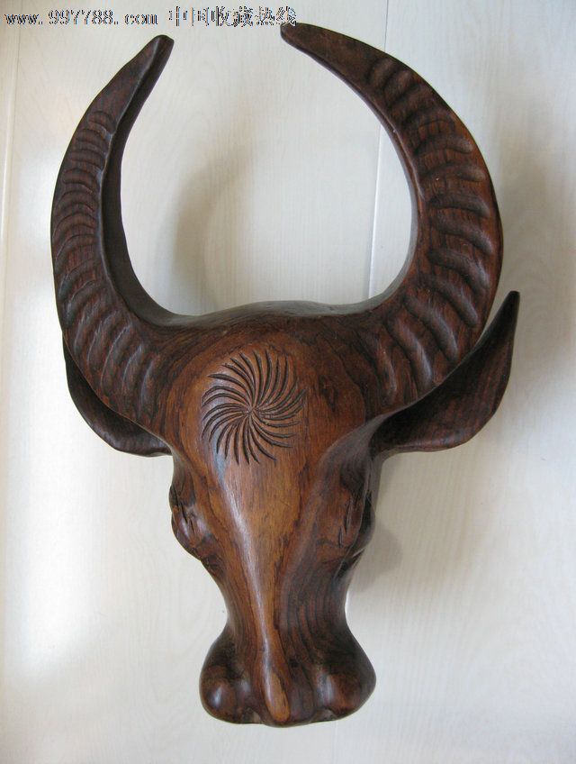 木雕牛头大摆件