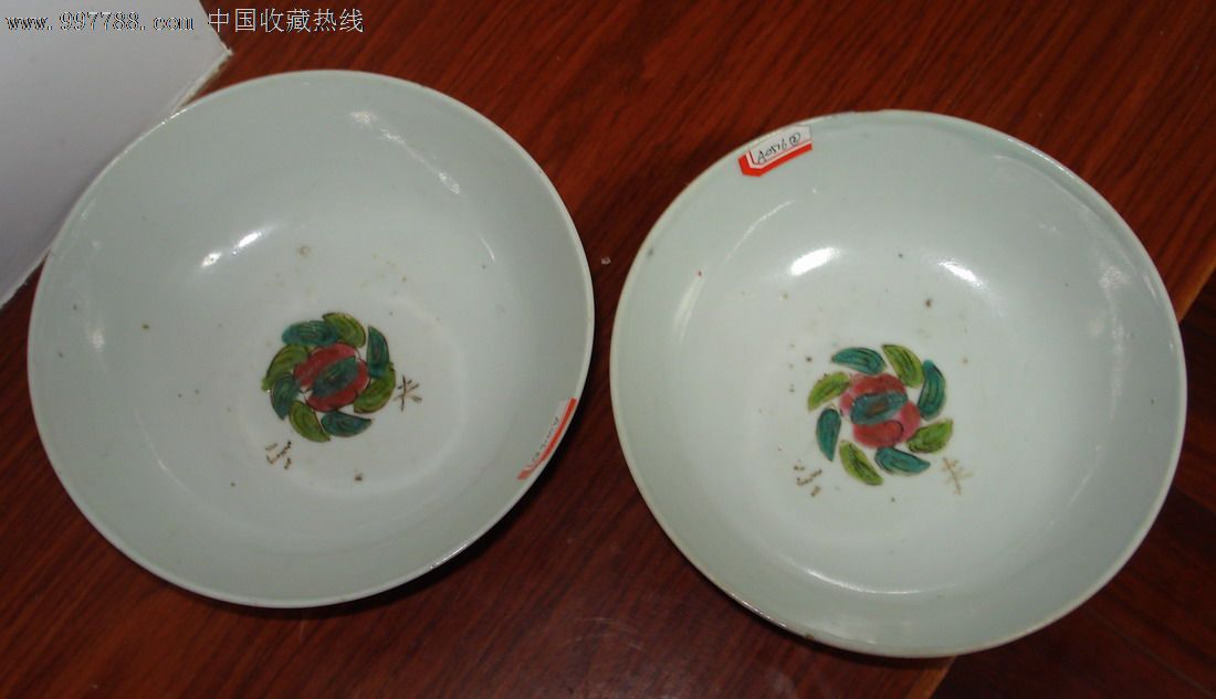 江西出品厚粉彩红花碗一对(a0516)