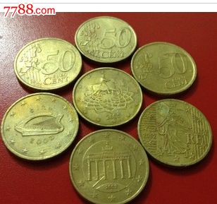 【欧蕖欧50欧分单枚外国流通品不挑国家不挑年份外国硬币钱币