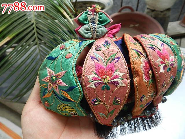 【山西特色的五片花卉帽子1#】纯手工绣的老刺绣老织绣