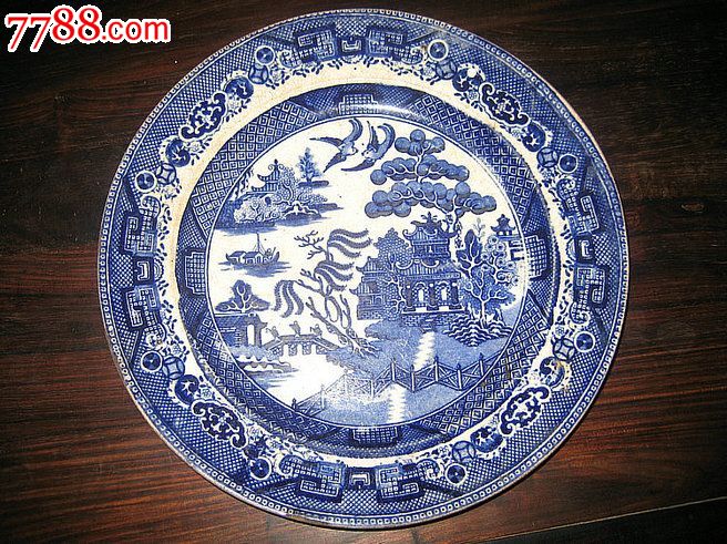 万泉收藏/外国印花山水雀鸟碟_青花瓷_第1张_七七八八瓷器收藏