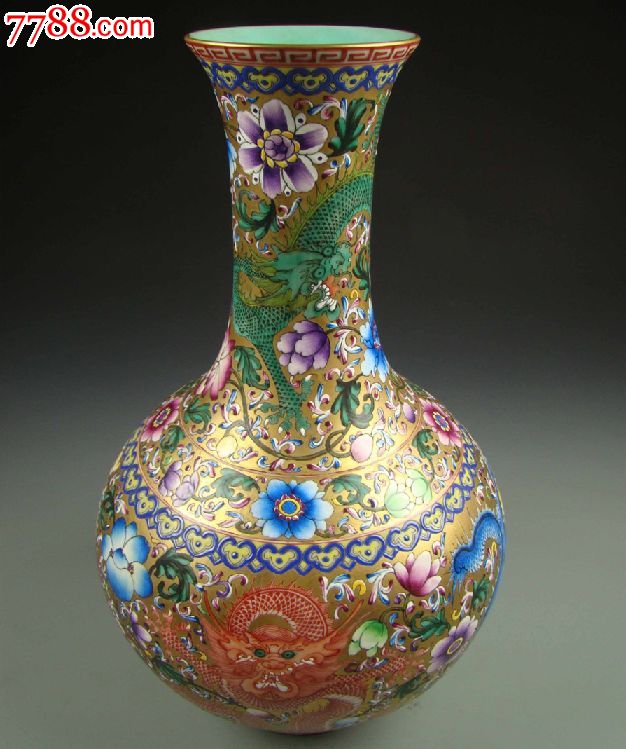 古铜彩龙纹观赏瓶清代官窑