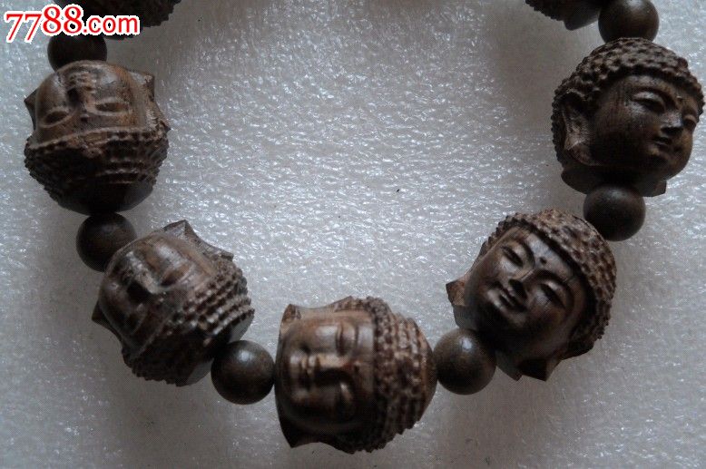 精品沉香木雕手串佛头