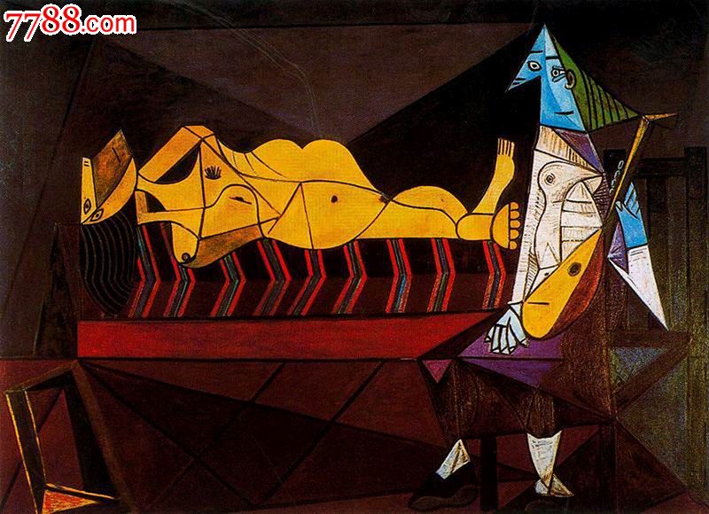 世界名画,毕家索油画系列,裸女与音乐师