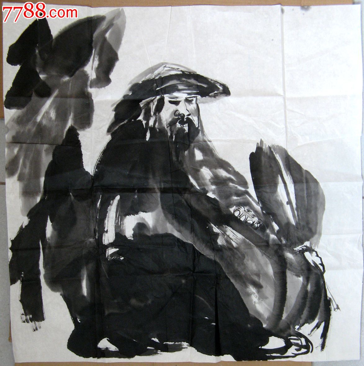 四尺斗方无款水墨写意人物画:纨扇度夏图