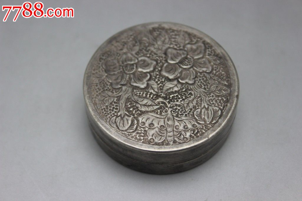 【纯银老印盒】手工刻花图案