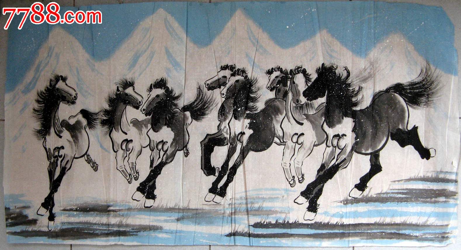四尺横幅无款水墨马画:雪原群驹-价格:18元-se23110467-花鸟国画原作