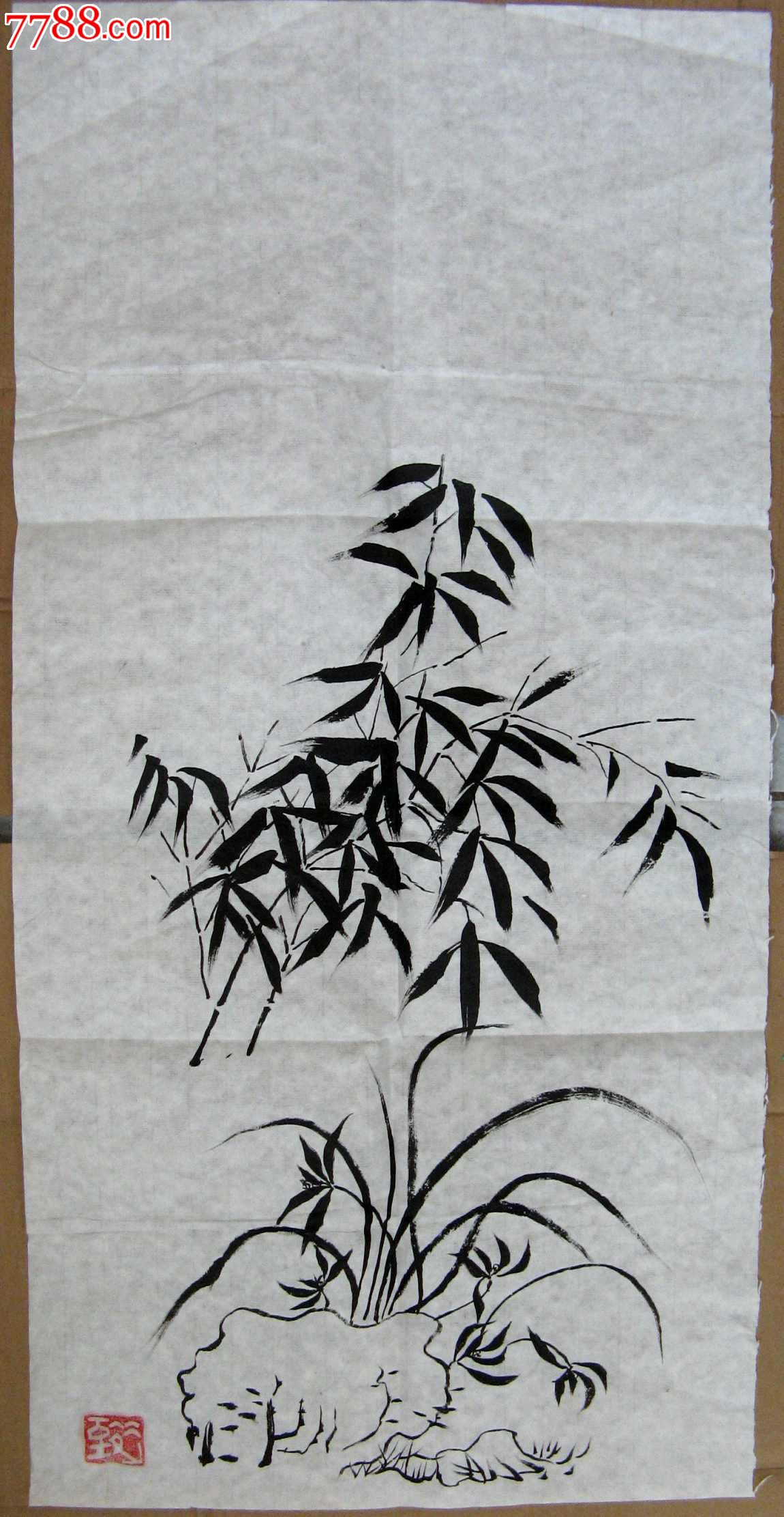 二尺条幅无款水墨兰竹画:高洁双友图-价格:14元-se23149866-花鸟国画