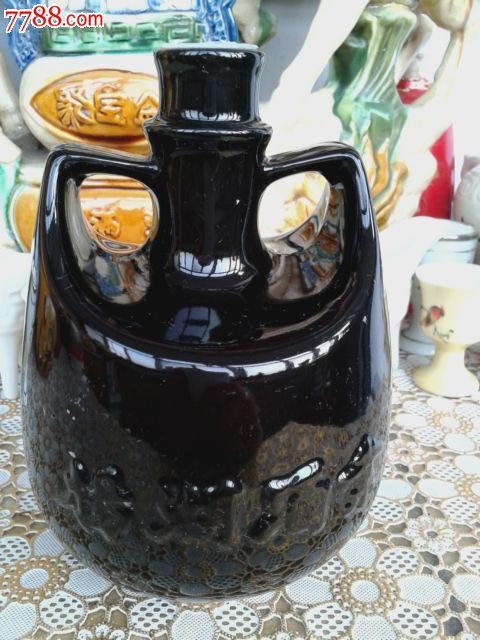 艺术陶瓷酒瓶收藏-杨湖黑陶酒双耳半斤陶瓷酒瓶