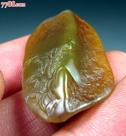 【罕见】的灰绿性田黄石★三仙论道摆件★送鉴定证书=编1450