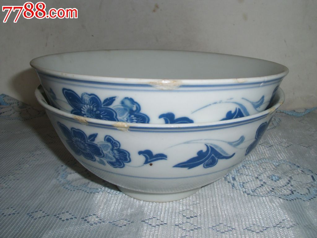 湖南石湾青花碗大瓷碗2个