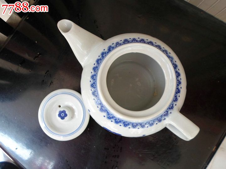 景德镇厂货瓷器/人民瓷厂青花大号柿果壶/茶壶
