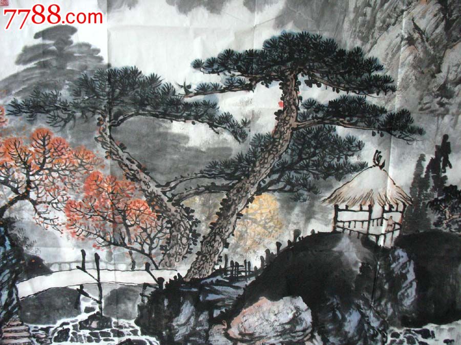 实力画家朱继伟六尺山水写意水墨画(松风飞瀑)1619寓意招财_价格元_第