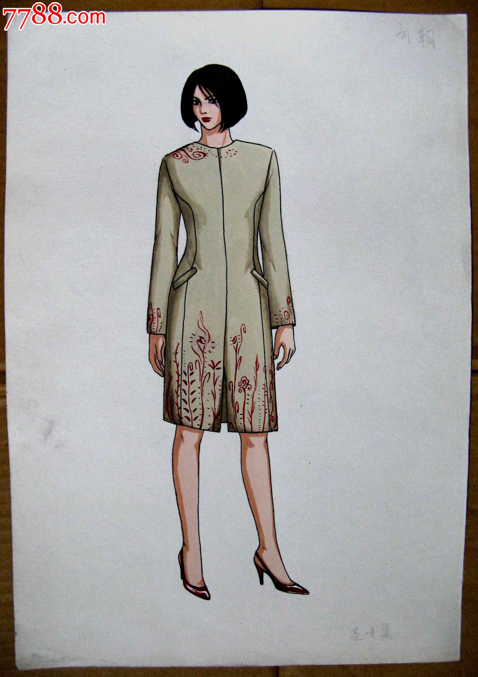 钢笔素描人物画:旗袍模特