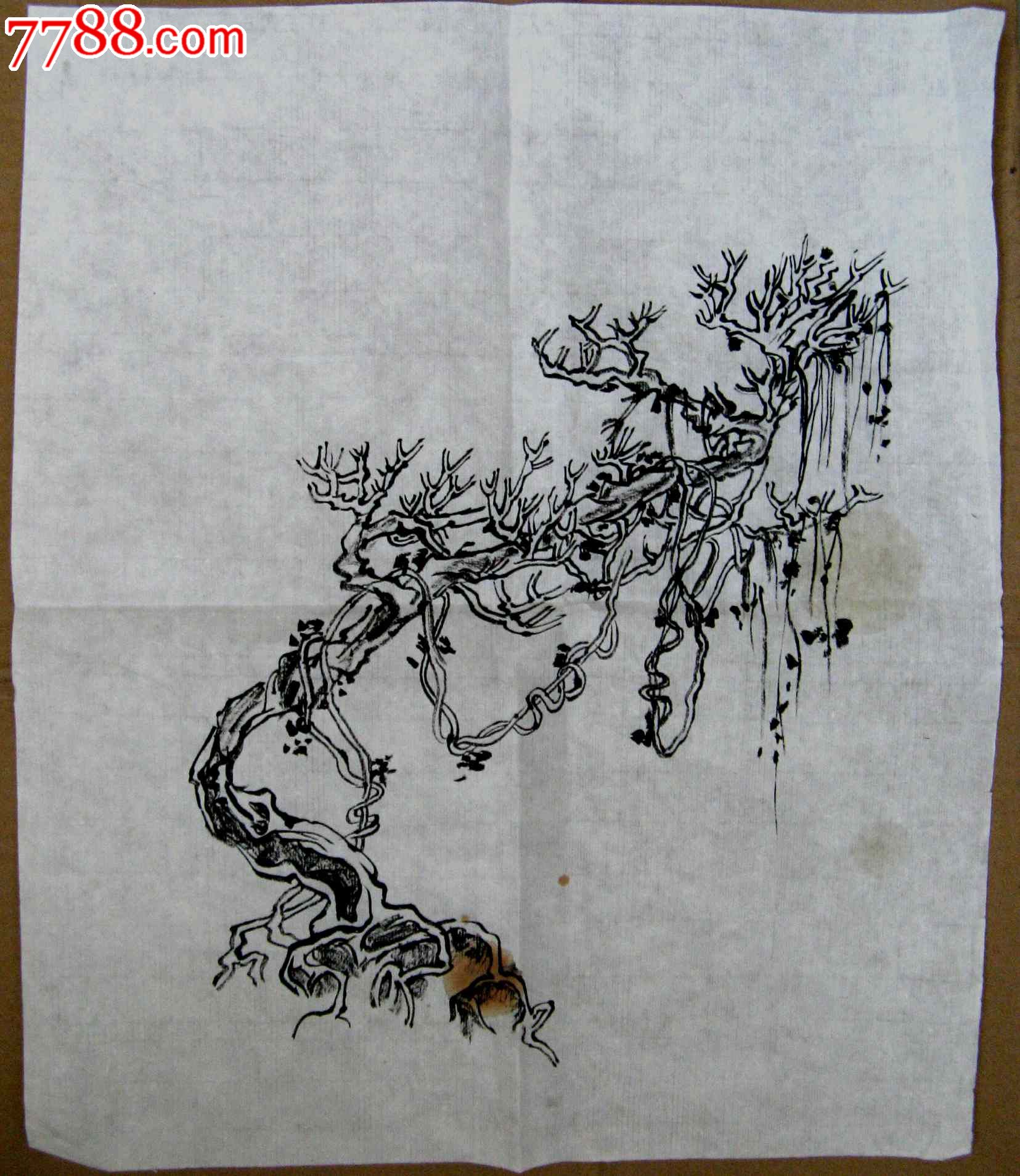 尺余条幅无款水墨山水画:缠藤老树-价格:6元-se24520915-山水国画原作