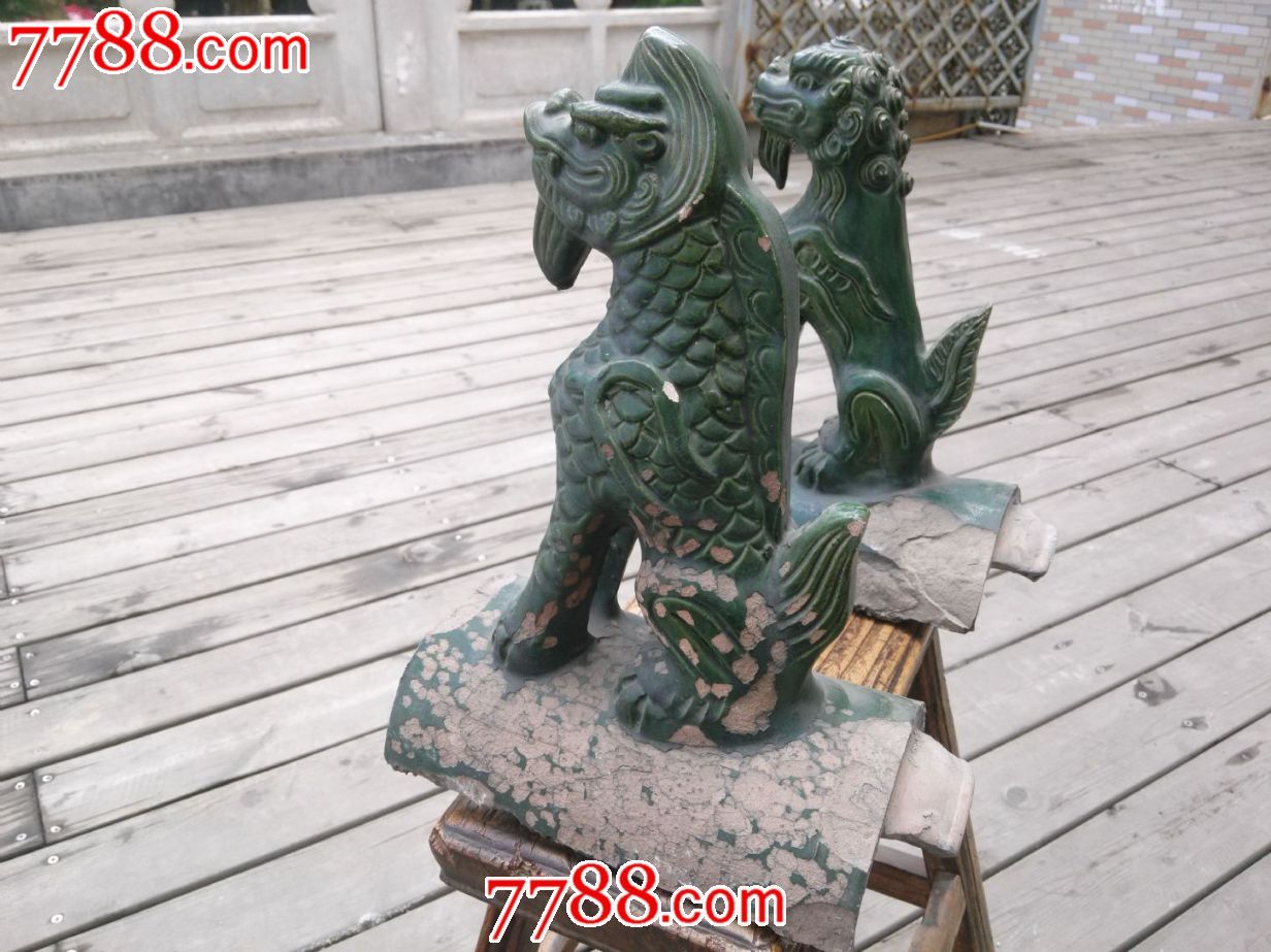 清代王府级别琉璃瓦狮子一对,老瓦当