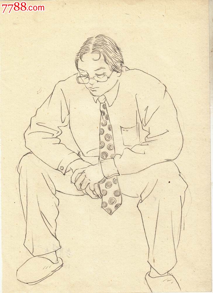 【画家原美院学生·素描·原画稿】沉思的男人