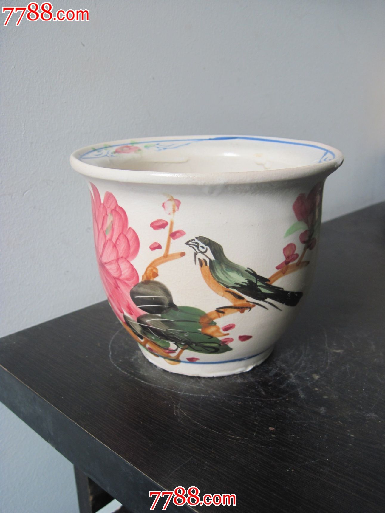 60年代枫溪潮州窑五彩花卉纹小花盆古董收藏品包邮