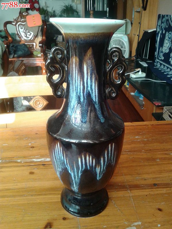 钧窑插花瓶钧瓷窑变双耳老钧瓷二厂出品