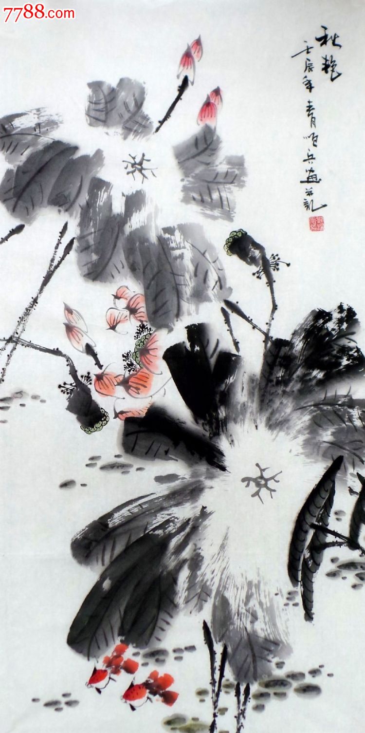 刘顺兵三尺整张花鸟国画荷花秋艳gh00396