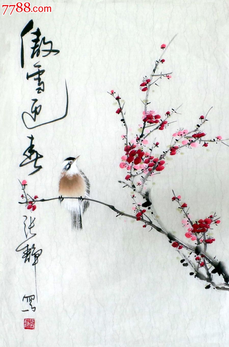 四尺三裁花鸟画傲雪迎春gh00600,花鸟国画原作,其他花鸟画原画,水墨
