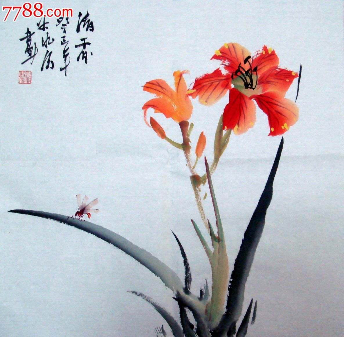 精品三尺斗方手绘花鸟画清香a032