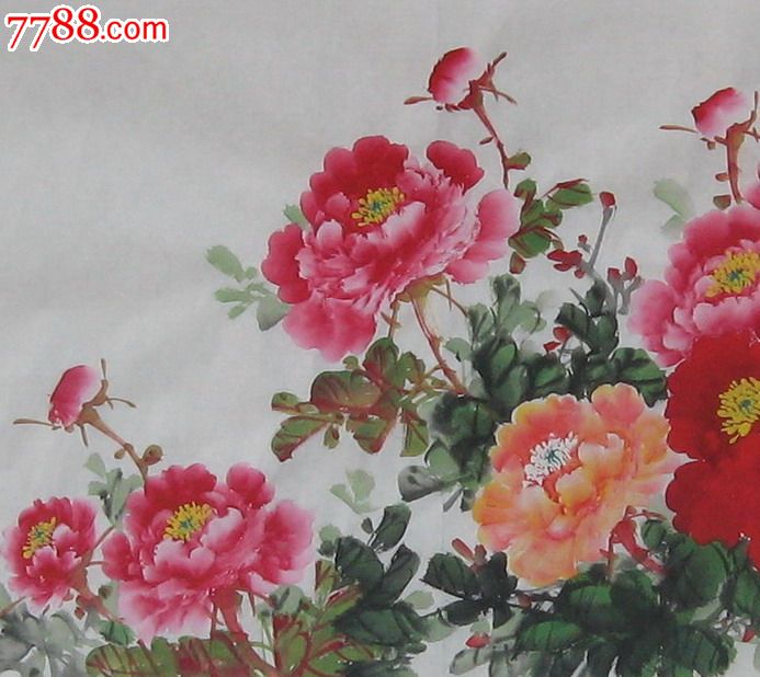 牡丹花画八尺对开花开富贵客厅装饰画