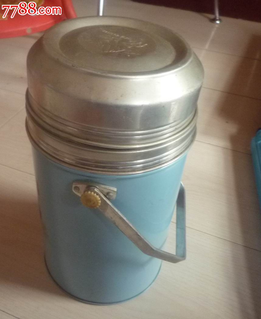 怀旧经典收藏七十年代雪山牌红色花卉蓝色保温冰棍桶