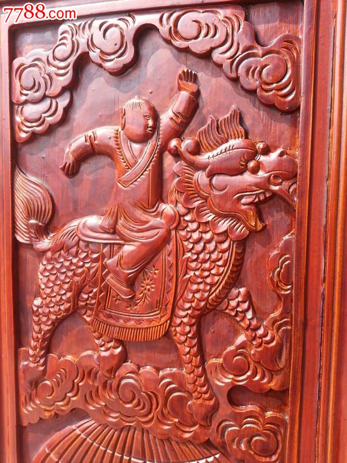 麒麟送子图一对木雕花板