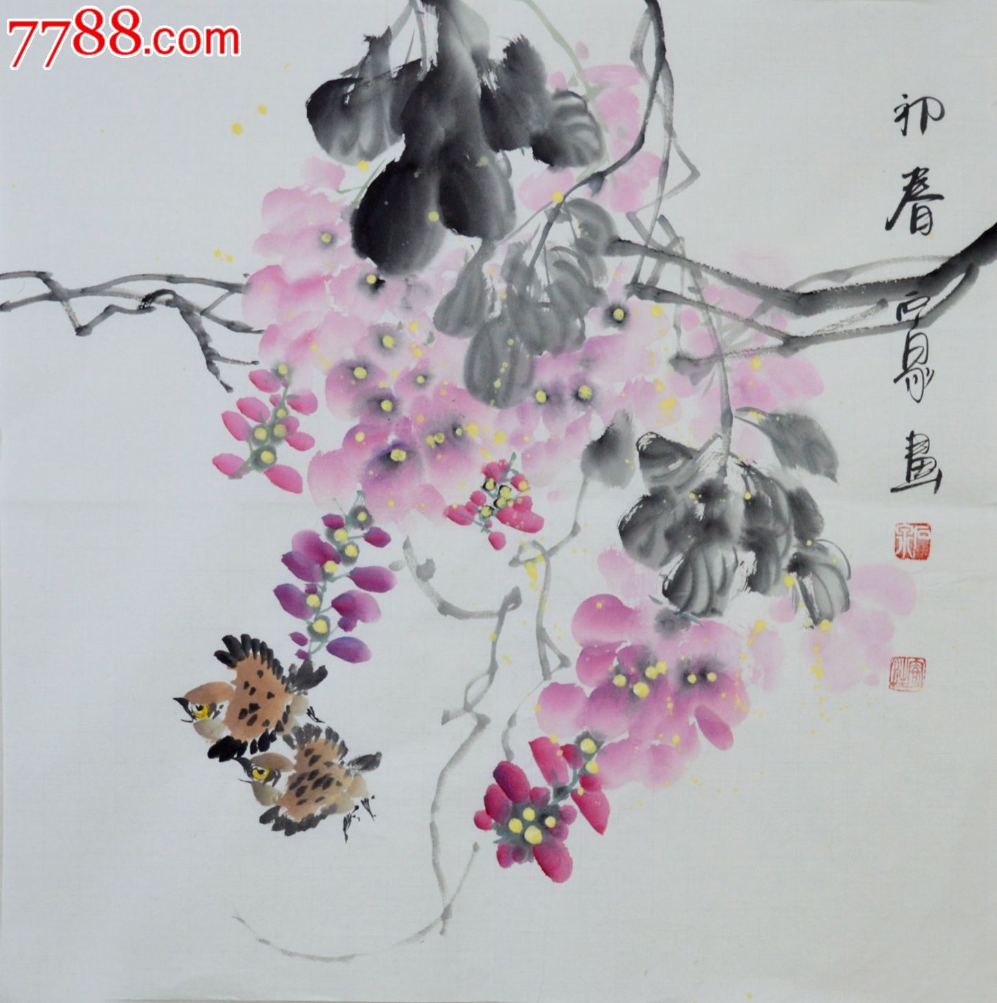 水墨写意花鸟画紫藤《初春》-价格:130元-se23822800-花鸟国画原作